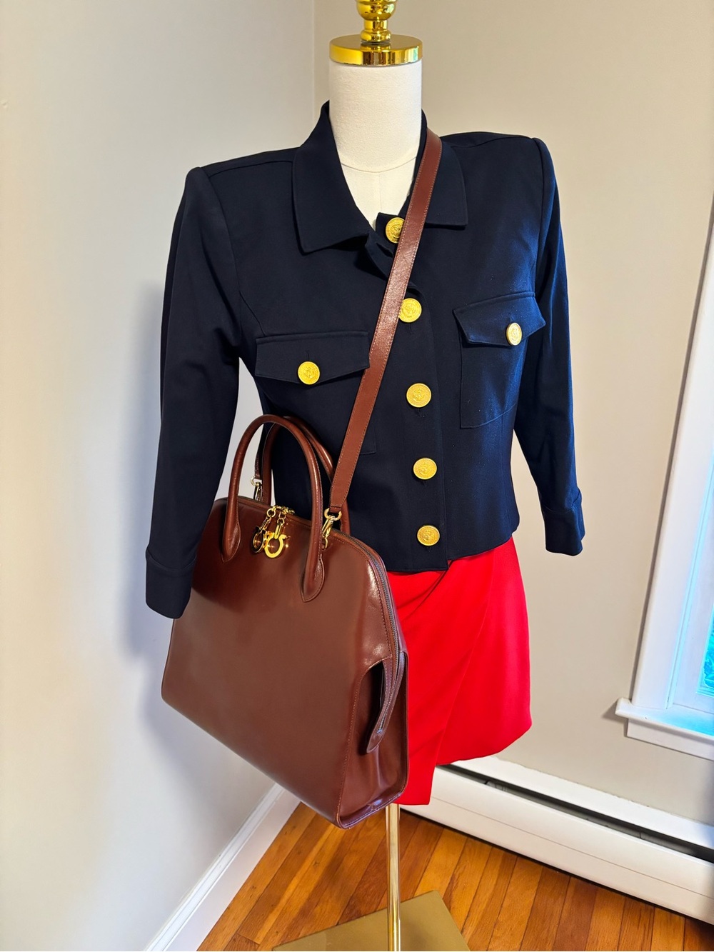Vintage Salvatore Ferragamo Brown Leather Gancini Dome Satchel Crossbody Bag - Picture 3 of 15